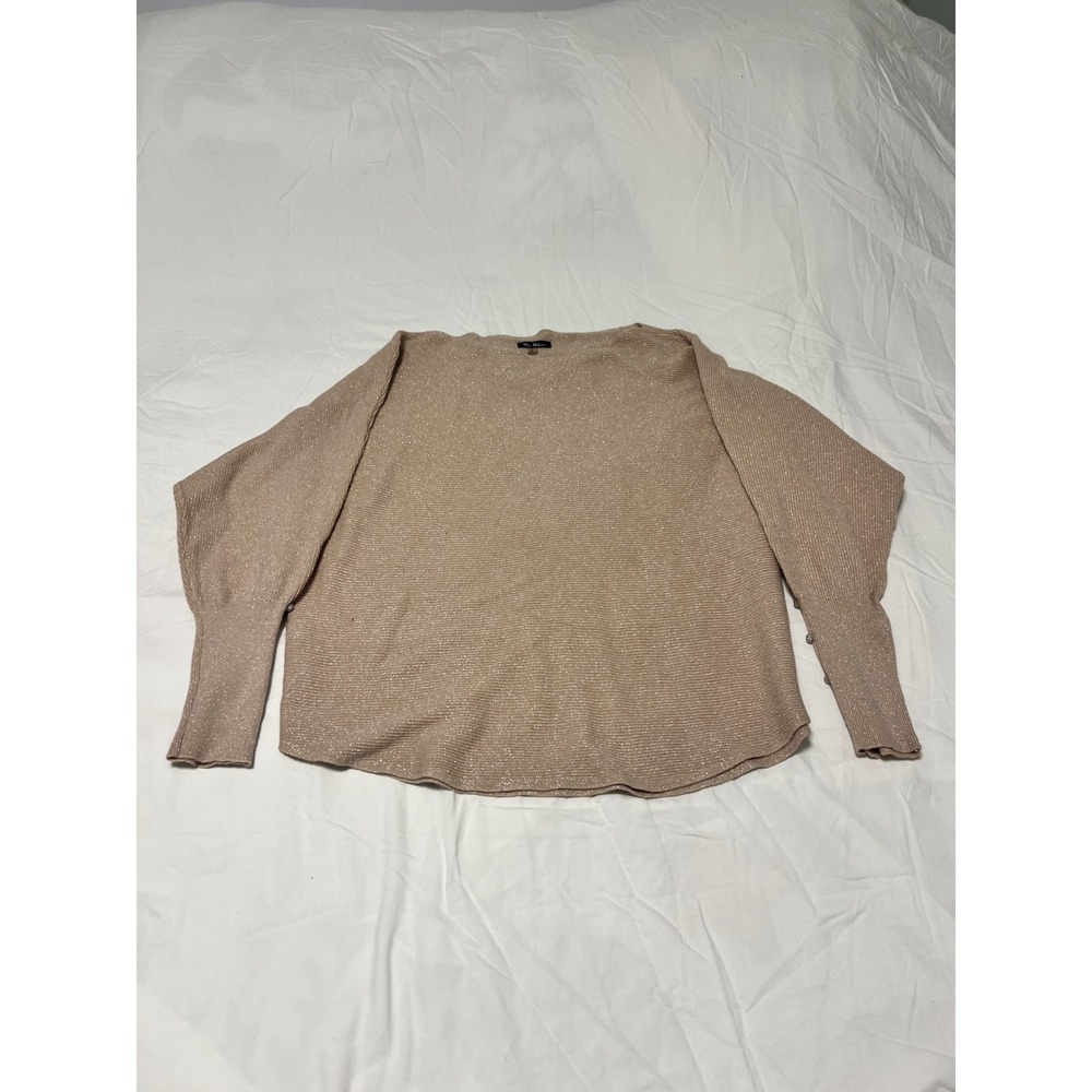 Vila Milano Metallic Knit Dolman Sweater Beige Pearl Button Cuff Large